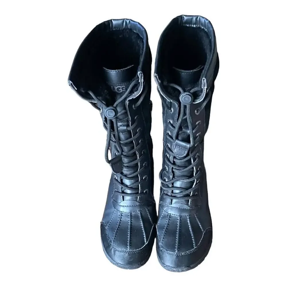 UGG 1116152K Butte II Toggle Tall Black Leather Waterproof Snow Boots Kids 4